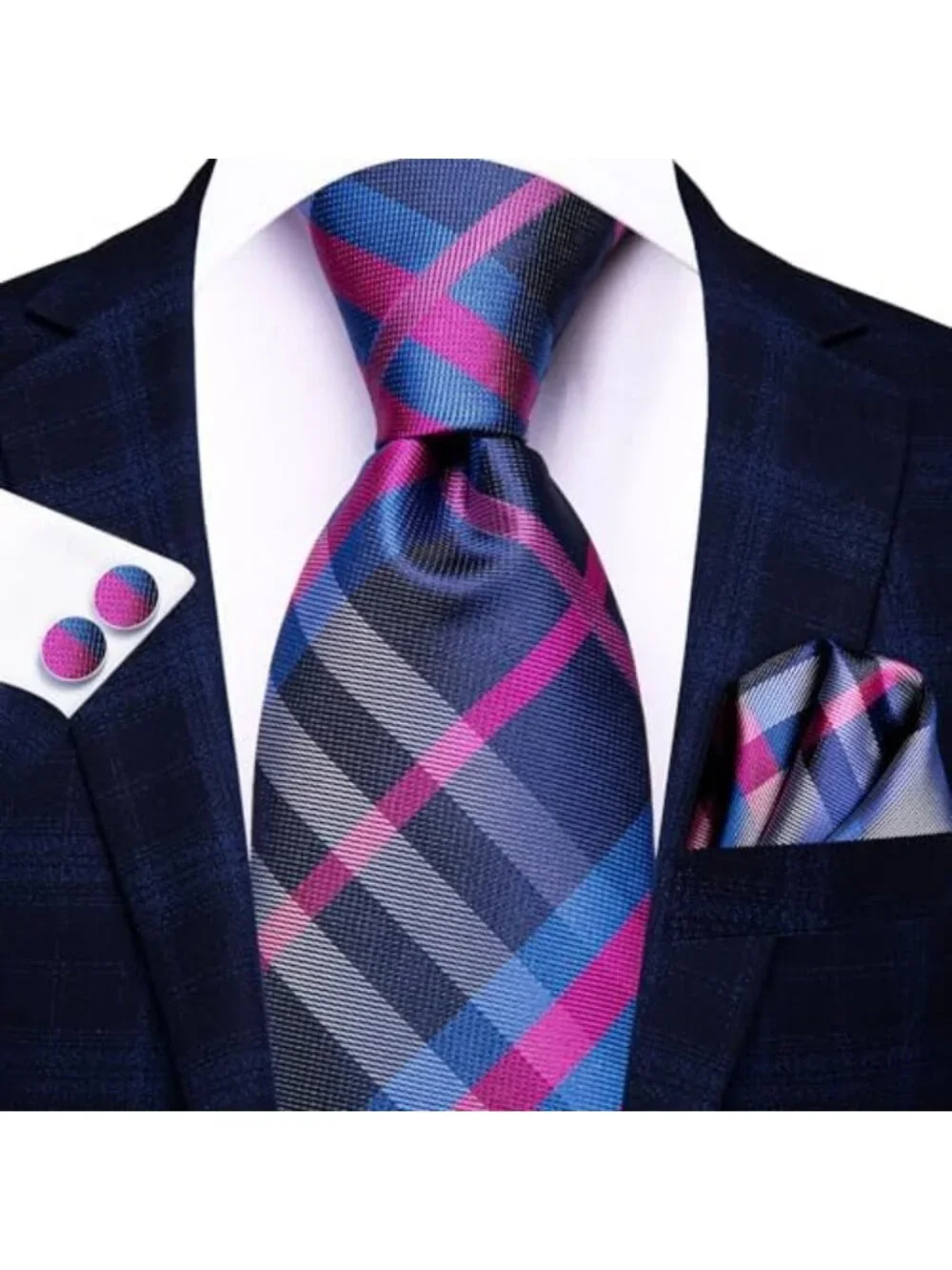 Men's Silk Tie Set with Pocket Square & Cufflinks - 5 Pcs Gift Box Collection